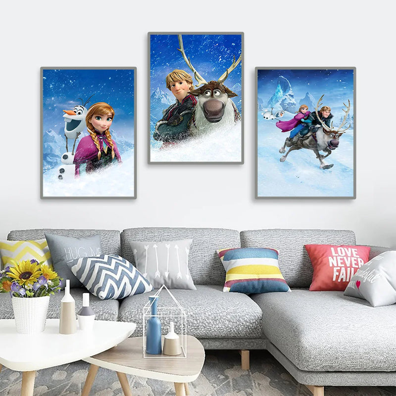 MINISO Disney Frozen Home Living Room Bedroom Art Posters Anna and Elsa Children's Room Wall Decoration Mural HD Canvas Painting