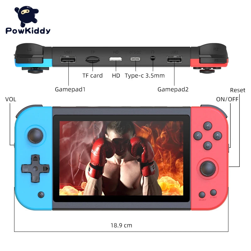 POWKIDDY 2022 X51 New Handheld Game Console 5 Inch Large Screen Children Gift Toy Game Player Supports Controllers PS1 Emulator