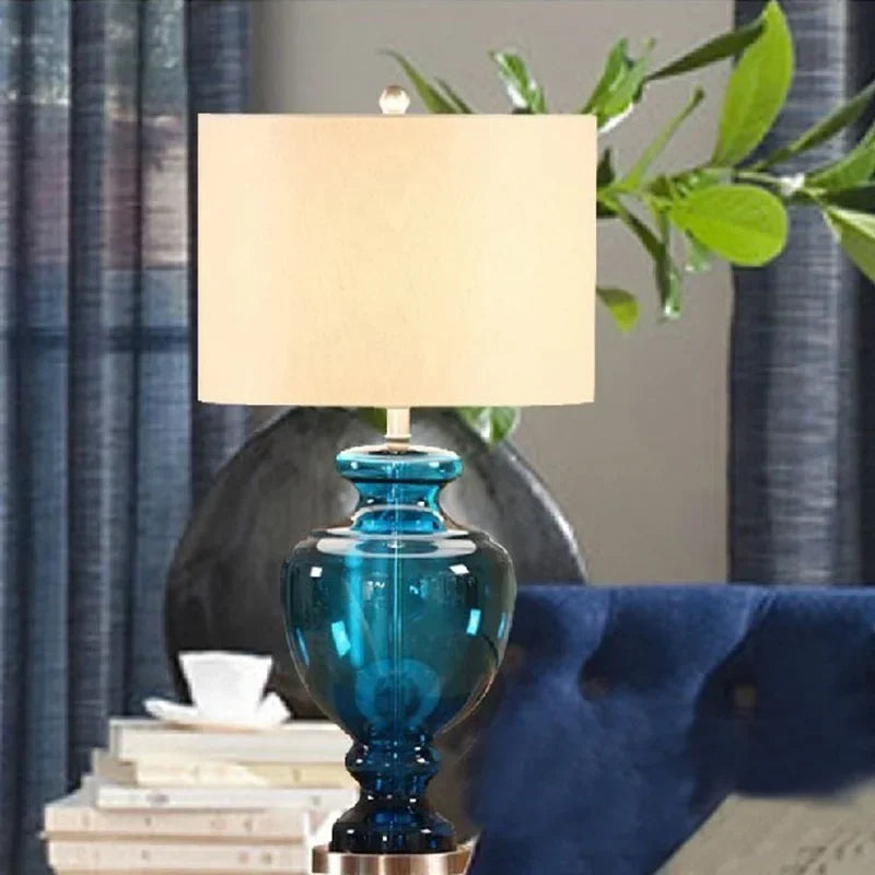 Blue Gourd Vase Glass Table Lamp for Living Room Bedroom Bedside Lamp 220v 110v EU Plug Art Deco MJ1026