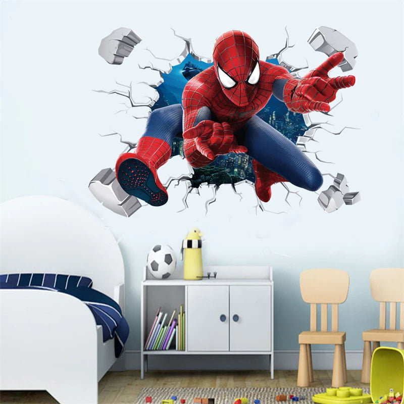 3D Stereoscopic Effect Spider-Man Wall Stickers For Kids Room Marvel Superhero Movie Poster Living Room Bedroom Wall Decoration