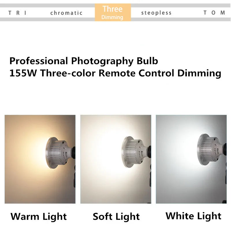 155W LED Photographic Lighting Bulbs E27 Base Lamp With Remote Control Dimmable Daylight Bulb For Photo Studio Softbox