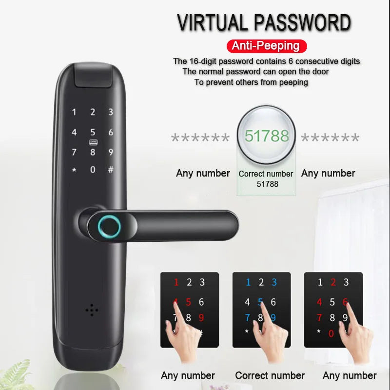 Tuya wifi Electronic Smart Door Lock With Biometric Fingerprint Smart Card Password Key Unlock Apartment Air bnb Door Lock