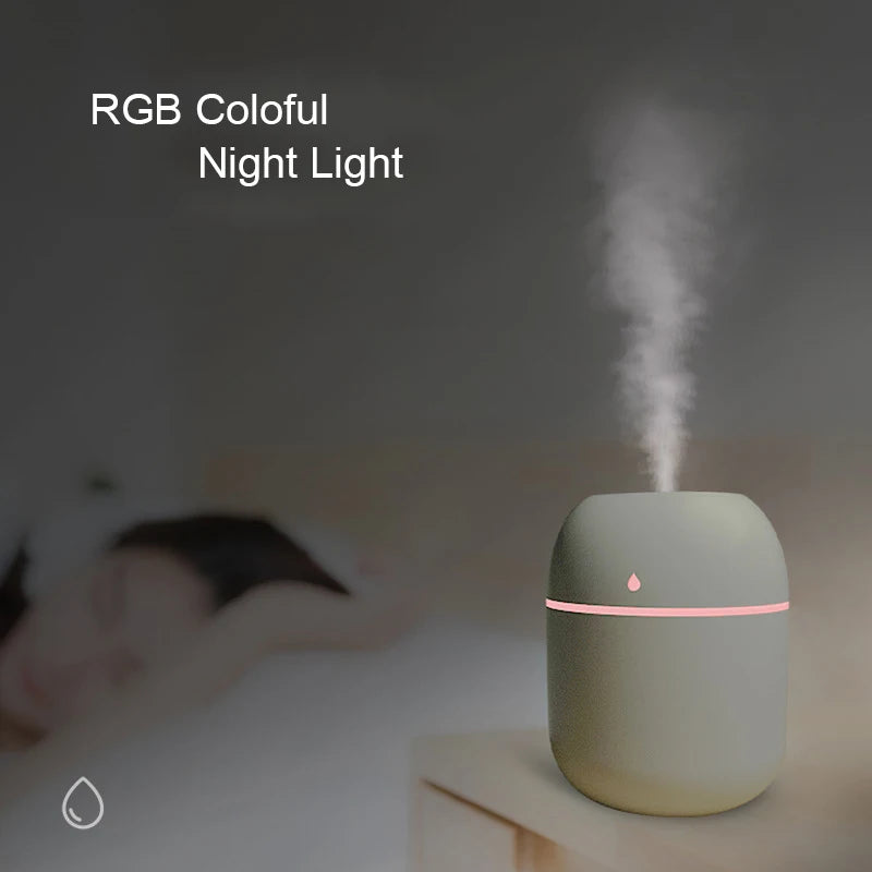 ABS Water drop 220ML Small Air Humidifiers for Home with 1M USB 6-10H Spray Diffuser Aroma Essential Mist Maker Colorful light