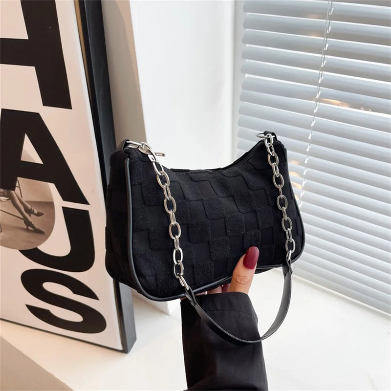 Fashion Women Canvas Shoulder Handbags Underarm Chain Bag Zipper Girl Simple Students Daily Casual Handbag Phone Wallet