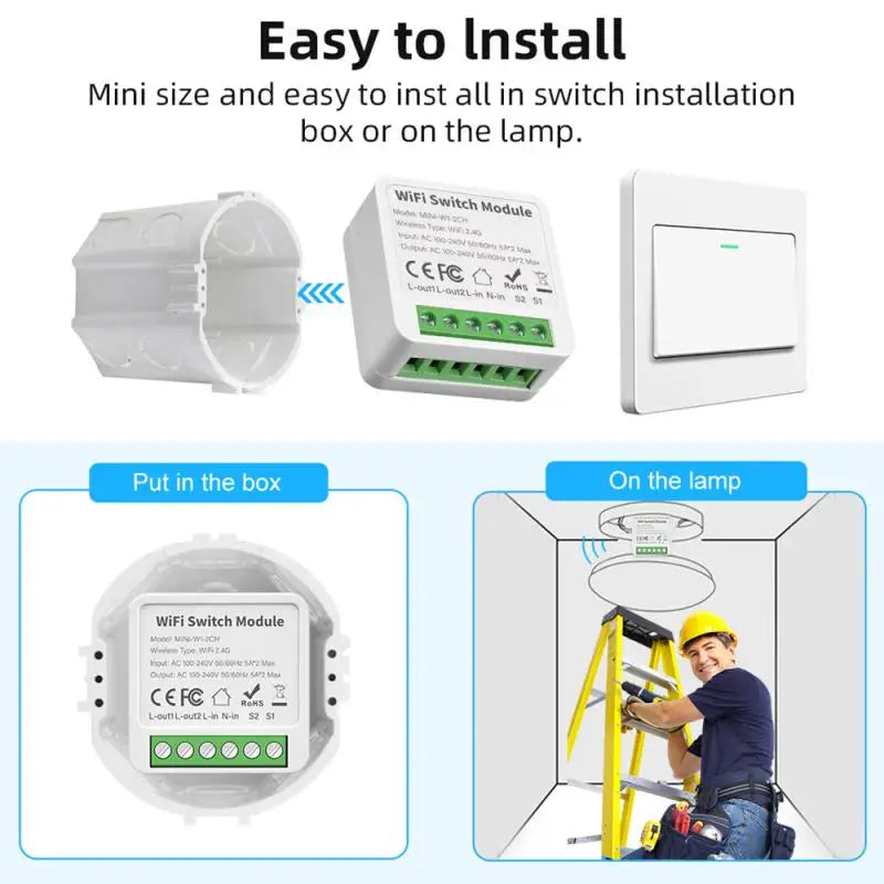 CORUI Tuya WIFI Smart Switch Module Smart Life 1/2/3/4 Gang 2 Way Control Switch Support Alexa Google Home Alice Voice Control