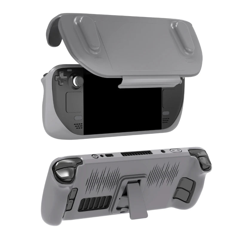 Protective Case Shell for Steam Deck Shockproof TPU- Cover Game Console Housing with Foldable-Bracket Frame Bumper Cover