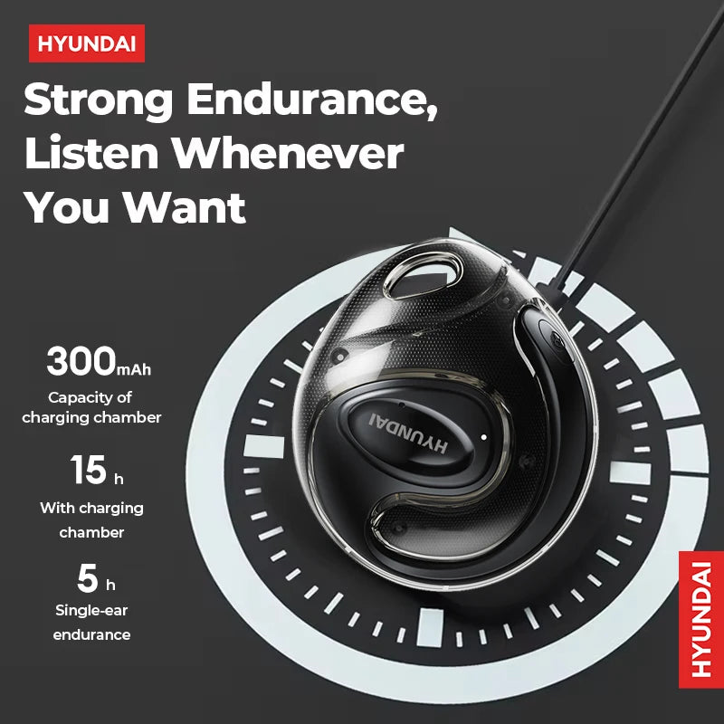 Choice HYUNDAI HY-X15Ultra Clip on Wireless Bluetooth 5.4 Earbuds 15h Long Battery Life Headphones Hifi Sound For Sport Gaming