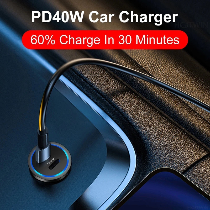 66W PD Car Charger USB Type C Super Fast Charging Car Phone Adapter for iPhone 14 13 12 Xiaomi Huawei Samsung S22 Quick Charge