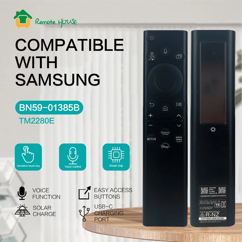 BN59-01385B Solar Voice Remote Control Replacement For Samsung Smart TVs BN59-01385B Compatible With Neo QLED Crystal UHD Series