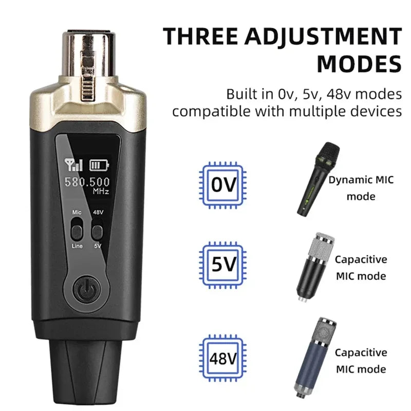 500-980MHz UHF Wireless Transmitter Receiver Wired to Wireless XLR Microphone System Converter Adapter For Condenser Karaoke Mic