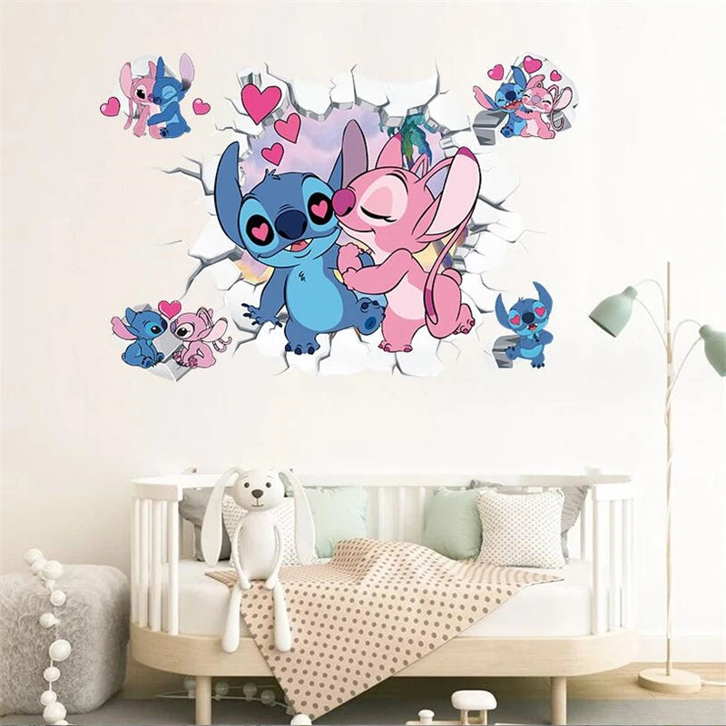 Cartoon Lilo & Stitch Wall Stickers For Kids Room Kindergarten Bedroom Wall Decoration Disney Movie Animation Poster Art Murals