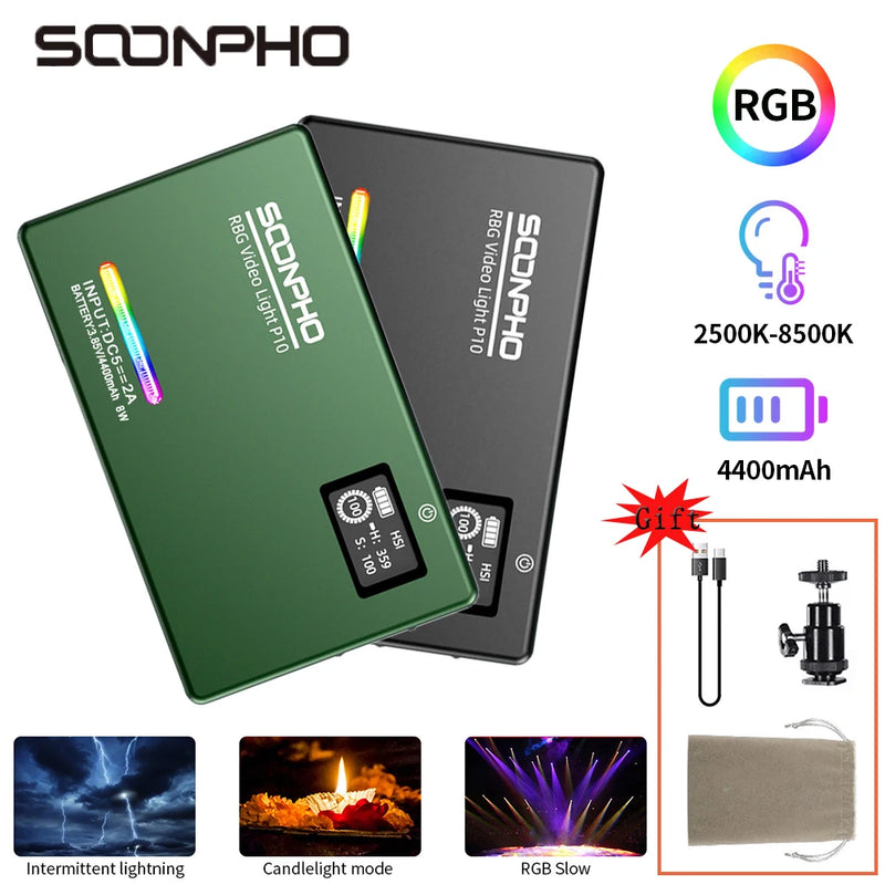 Soonpho P10 Video Light Kit RGB Camera Light For Video Shooting Rechargeable Light Panel Dimmable Studio Light For Photography