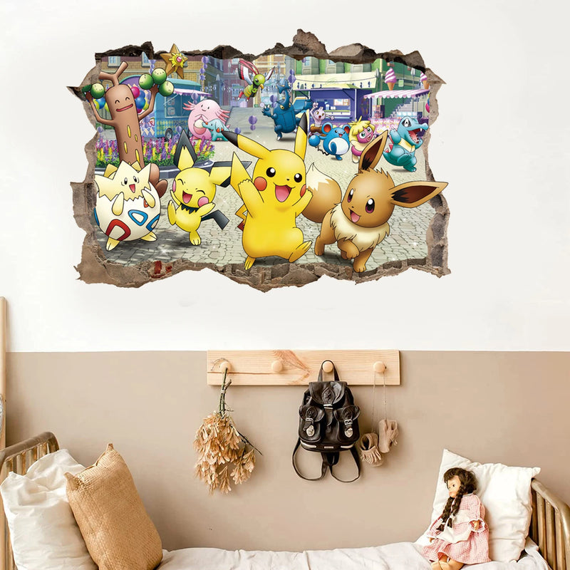 3D Cartoon Pikachu Wall Sticker For Kids Room Living Room Bedroom Wall Decoration Kids Gifts Door Sticker Pokemon Movie Poster