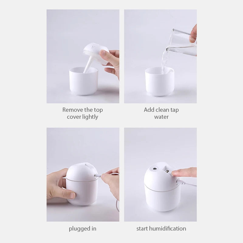 250ML Mini Air Humidifier Aroma Essential Oil Diffuser USB Home Car Cool Mist Sprayer Perfume Air Humidificadores with LED Light