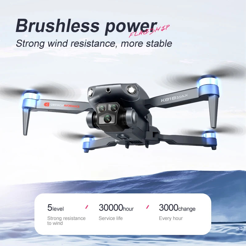 K818 MAX Pro Fessional Brushless Drones Foldable FPV RC Drone Quadcopter For Beginners 360° Active Obstacle Avoidance 3C 4K