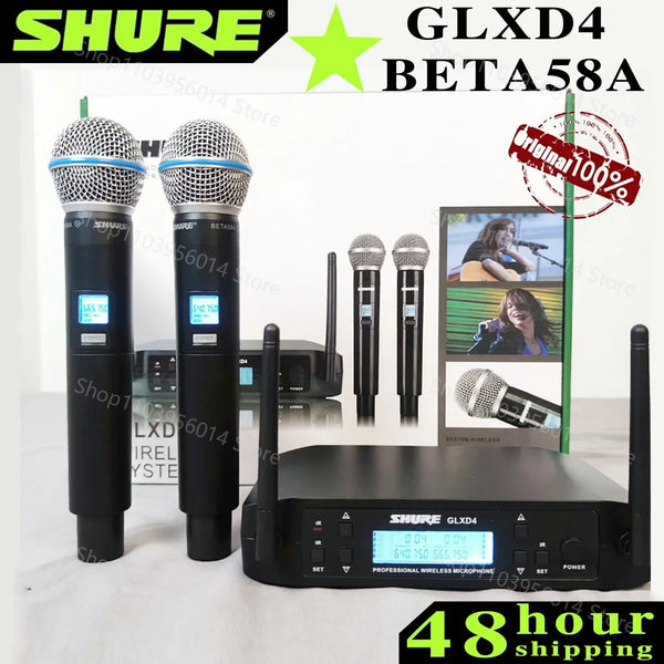 Shure GLXD 4 BETA 58A Wireless Microphone Set 2 Handheld Microphones Dynamic Professional Handheld Party Stage Karaoke640-690MHZ