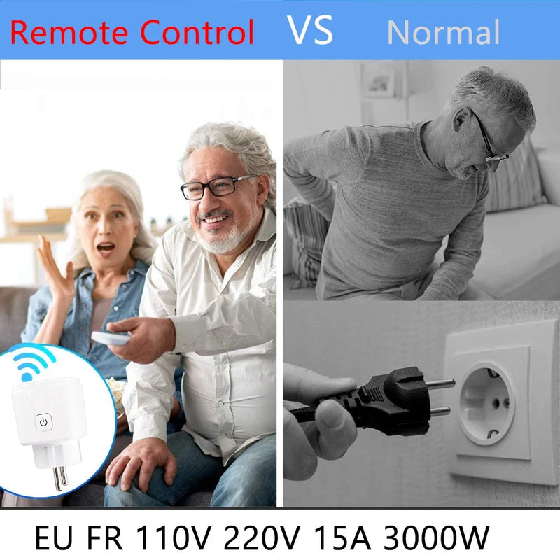 Tuya WiFi and Rf Smart Plug Socket with Power Monitor,Wireless Remote Control Socket Switch AC 220V 3000W EU for Alexa Google