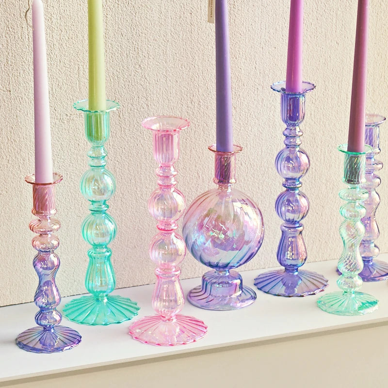 Floriddle Retro Candlesticks Taper Candle Holders Tall Candlesticks Decoration Party Glass Vase Home Decor Wedding Decoration