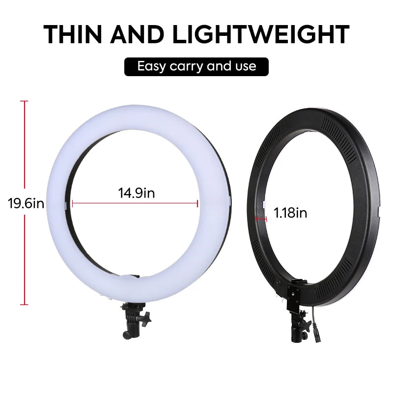 19inch LED Rings Light Dimmable Video Light with 2.0M Stand for Photography Video Recording Live Broadcast 60W Power