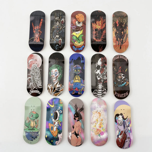 34mm Wooden Fingerboard Deck with Graphic for Professional Mini Finger Skateboard