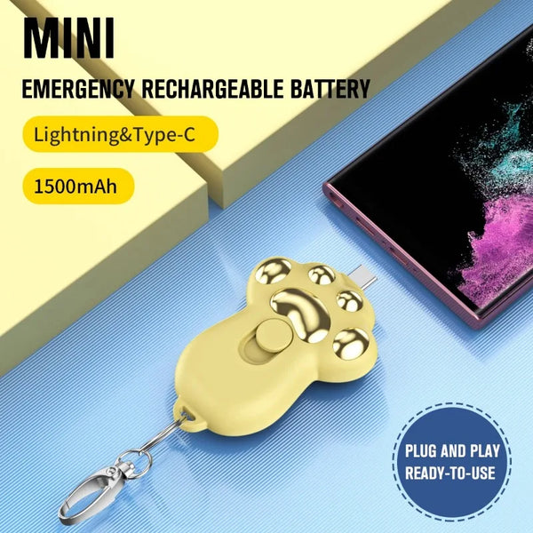 1500mAh Mini Emergency Pocket Power Bank Cute Pet Cat Claw Portable Keychain Mobile Power Supply Power Banks for Iphone Type C