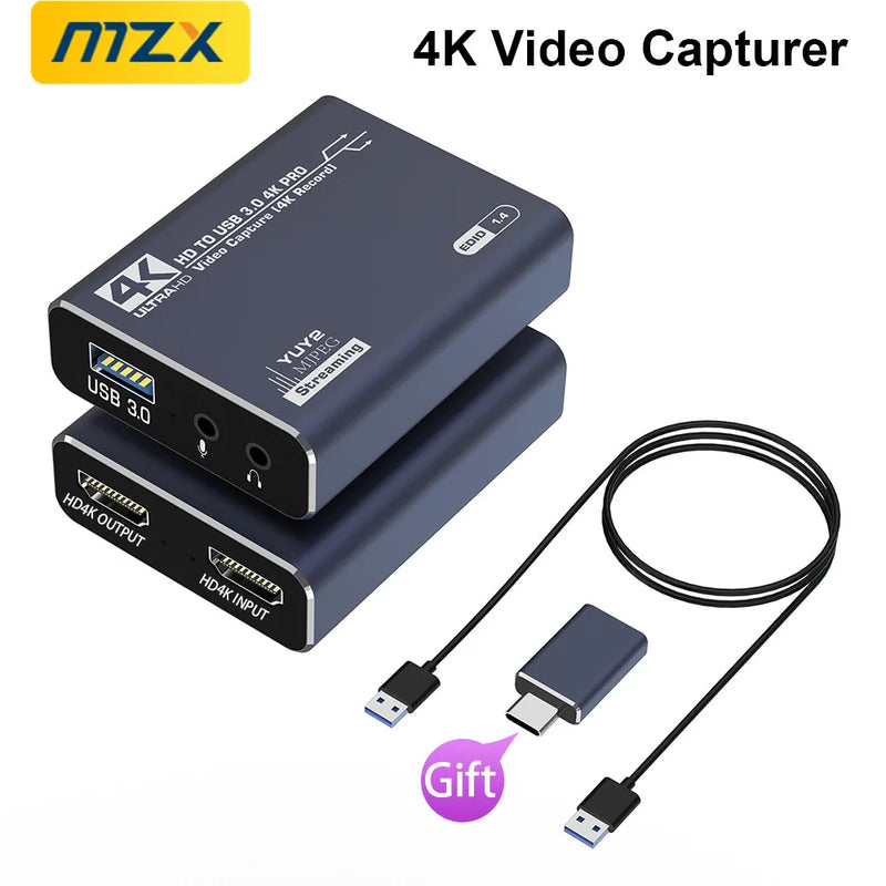 MZX Video Capture Card Board Box Recording 4K HDMI-Compatible 60Hz 30Hz USB3.0 1080P 60fps 30fps Grabber Capturing Game Capturer