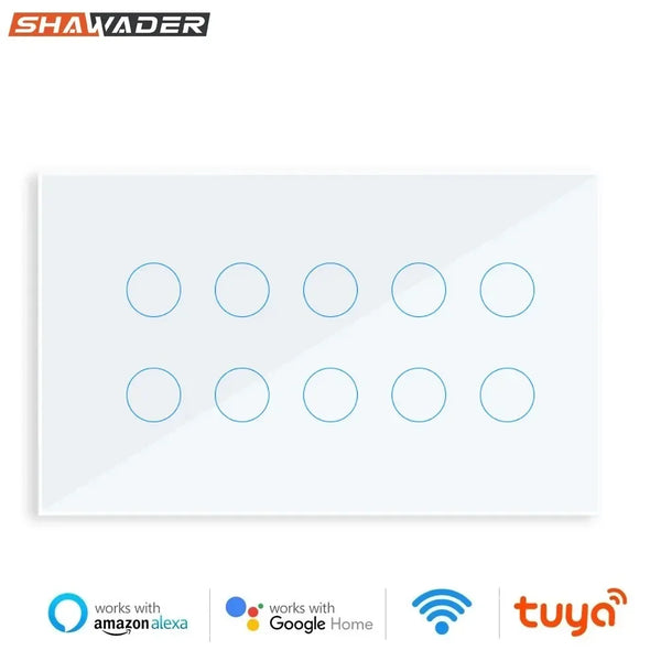 Shawader WIFI Smart Touch Light Wall Switch Interruptor Glass Panel 8/10 Gang 147 Tuya smart Life Remote by Alexa Google Home