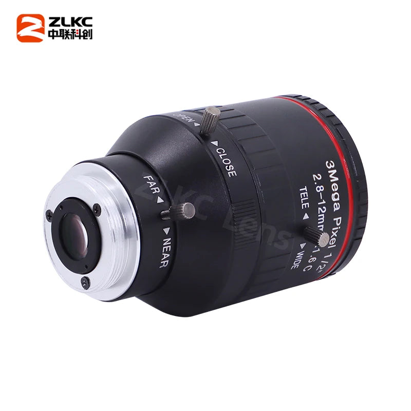 ZLKC 2.8-12mm Wide-Angle Zoom Lens C Mount 1/2 Inch 3MP Low Distortion F1.6 CCTV 4K Camera Lens Varifocal