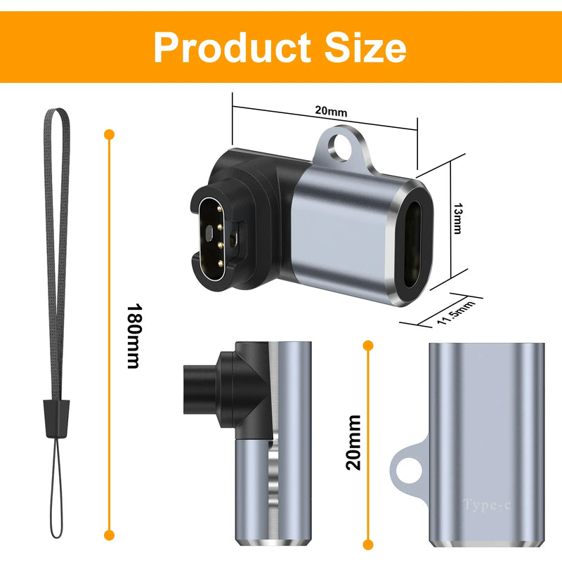 Type C Charger Adapter For Garmin Fenix 7 6 6X 5S 5X Plus/Instinct 2/Venu 2/Vivoactive 4 3/Forerunner 965 955 945 935 Converter