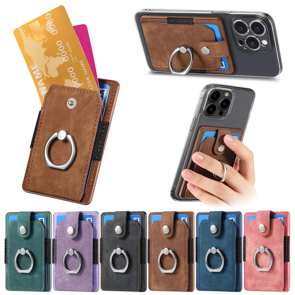 Vintage Car Magnetic Card Holder Leather Sticker Adhesives ID Credit Cards Bag Phone Wallet Back Stickers for Smartphone Ring