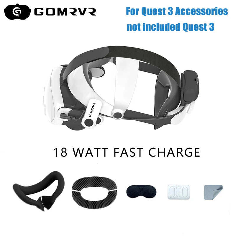 GOMRVR G3 Battery Head Strap compatible with Meta Quest 3 Replacement of Elite Strap 18 watt Magnetic Fast Charge 5000 battery