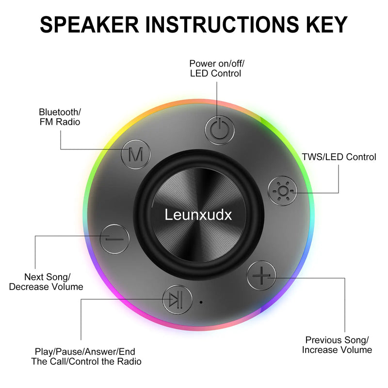 IPX7 Waterproof Bluetooth Speaker Bathroom Suction Cup Bass Loudspeaker Wireless Music Player Support FM Radio Handsfree Call