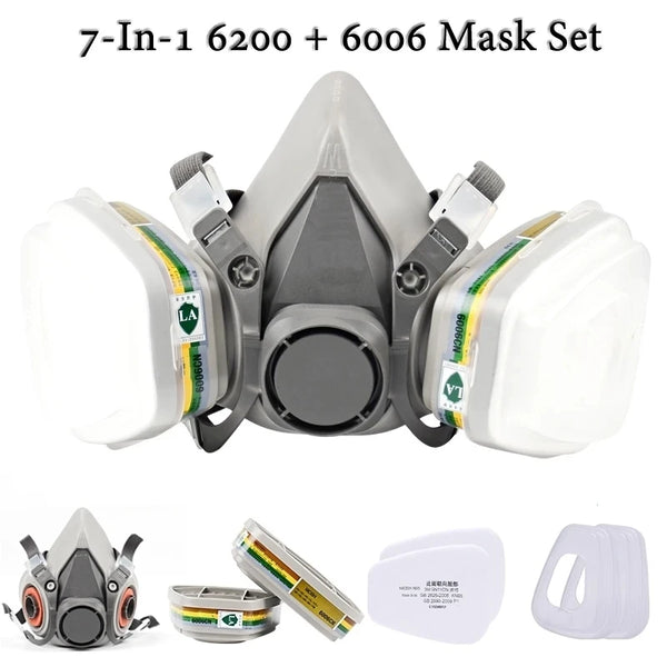 7-In-1 6200 5N11 501 Half Face Chemical Respirator Dust Gas Mask With 6006/6001 Filter For Painting Spraying Polishing Work Safe