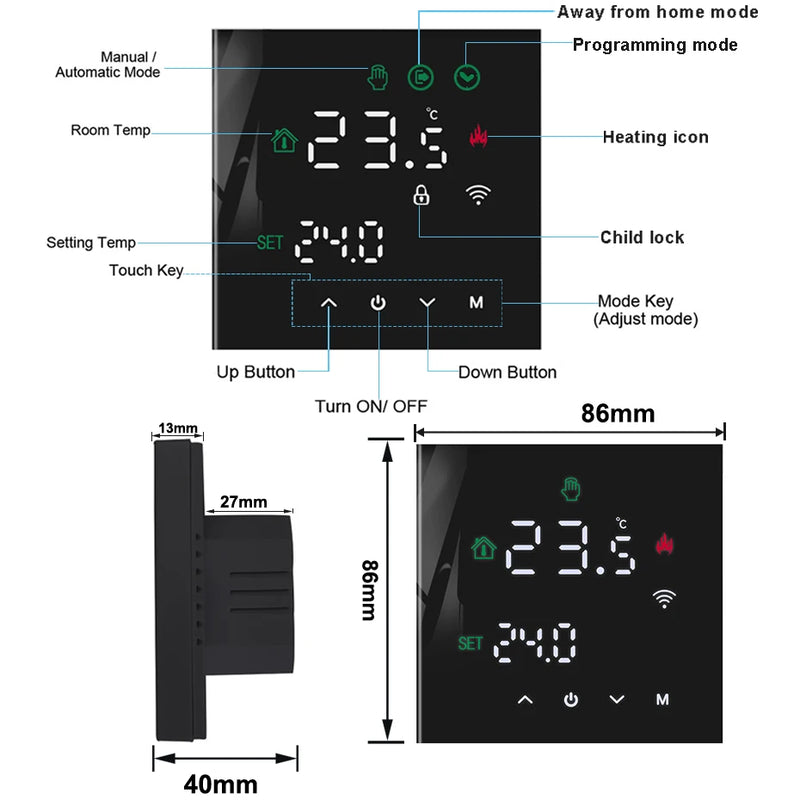 MINCO HEAT Tuya WiFi Smart Touch Screen Thermostat Electric Floor Heating Water/Gas Boiler Temperature Controller  Alexa Yandex