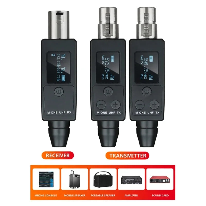 Wireless Microphone System XLR Mic Converter Adapter UHF Automatic Transmitter Setup For Condenser Dynamic Mic