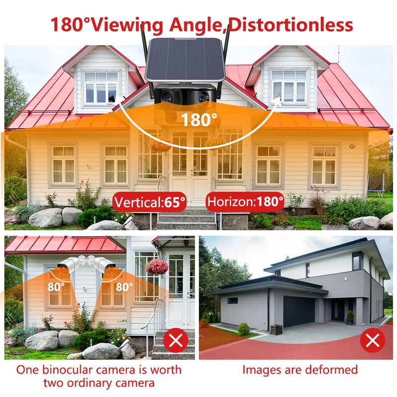 4K 4G WIFI Solar IP Security Camera Outdoor Dual Lens 180° Panoramic View Wireless 2 Way Audio CCTV Video Surveillance Camera 8M