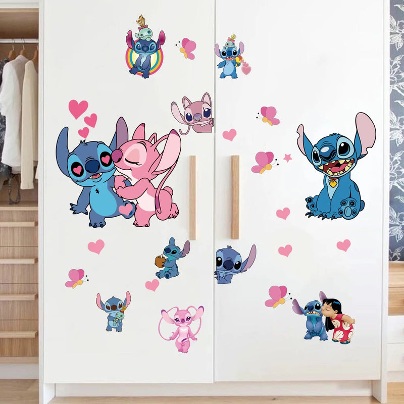 3D Broken Wall Lilo & Stitch Wall Stickers For Kid's Room Kindergarten Living Room Bedroom Wall Decoration Animated Poster