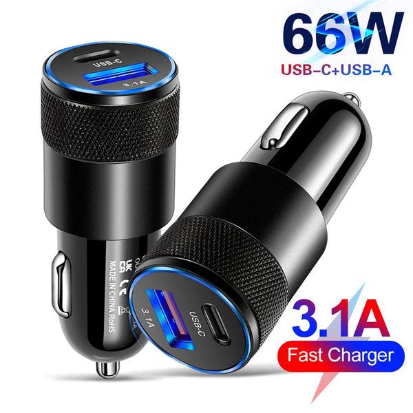 66W PD Car Charger USB Type C Super Fast Charging Car Phone Adapter for iPhone 14 13 12 Xiaomi Huawei Samsung S22 Quick Charge