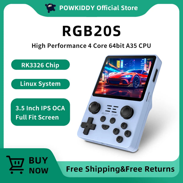 POWKIDDY New RGB20S Handheld Game Console Retro Open Source System RK3326 3.5-Inch 4:3 IPS Screen Children's Gifts