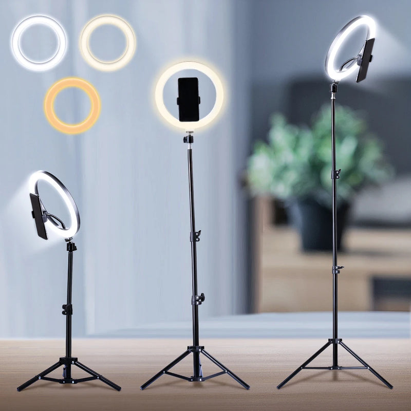 10" 26cm LED Ring Light Selfie Photography Video Light With Mobile Holder Support Tripod for Phone Tiktok Video Recording