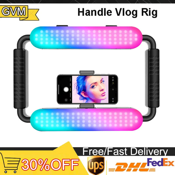 GVM On-Camera Light Smartphone Video Rig Vertical Shooting LED Ring Light LED Video Light DSLR Smartphone Handle Vlog Grip