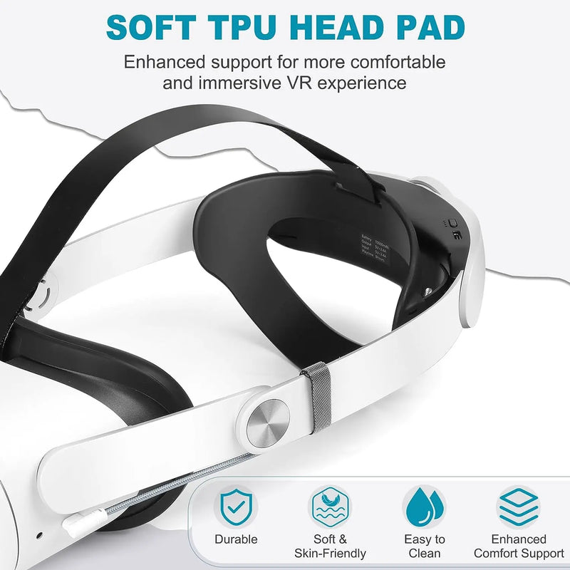 Rechargeable Head Strap for Meta Quest 3 VR Headset Extend VR Playtime Head Strap with 10000mAh Battery for Quest 3 Accessories