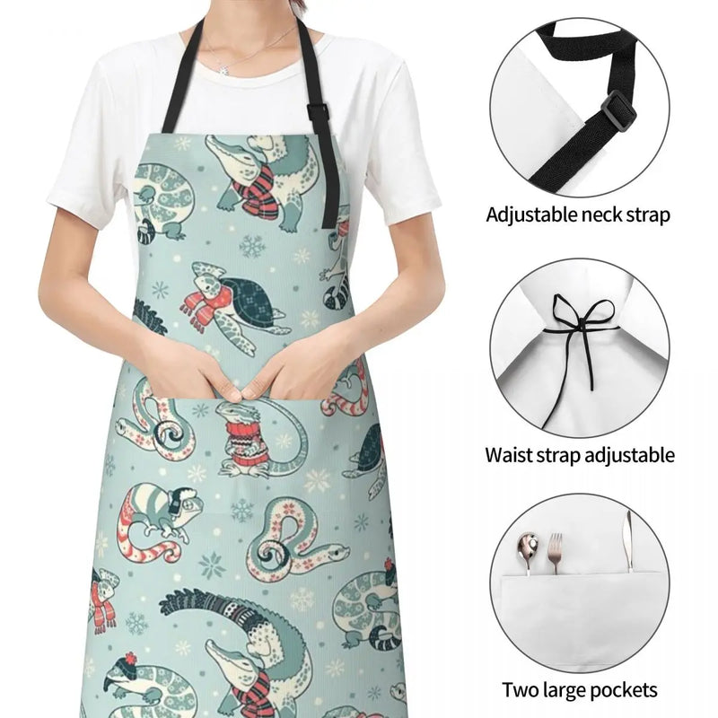 Winter Herps Waterproof Kitchen Apron For Women/Men With Pockets Work Restaurant Shop Waiter Work Uniform