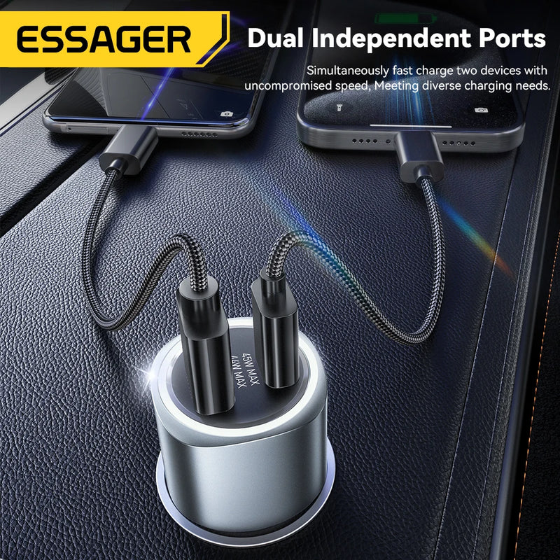 Essager USB Car Charger 89W QC4.0 Fast Charging USB Type C Car Phone Charger For iPhone 15pro Oppo Huawei P60 Pro Car Charger