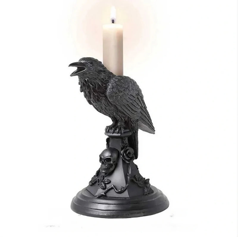 Halloween Gothic Crow Candlestick Ornaments Resin Room Decor Antique Owl Figurines Decoration Statue Home Decoration Accessories