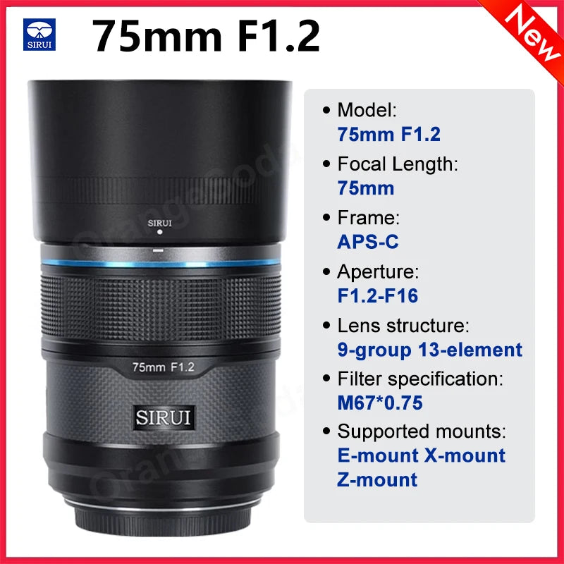 SIRUI Sniper 16mm 75mm 23mm 33mm 56mm F1.2 APS-C Auto Focus Lens For Sony E Mount Fuji X Mount for Nikon Z Mount Camera lens