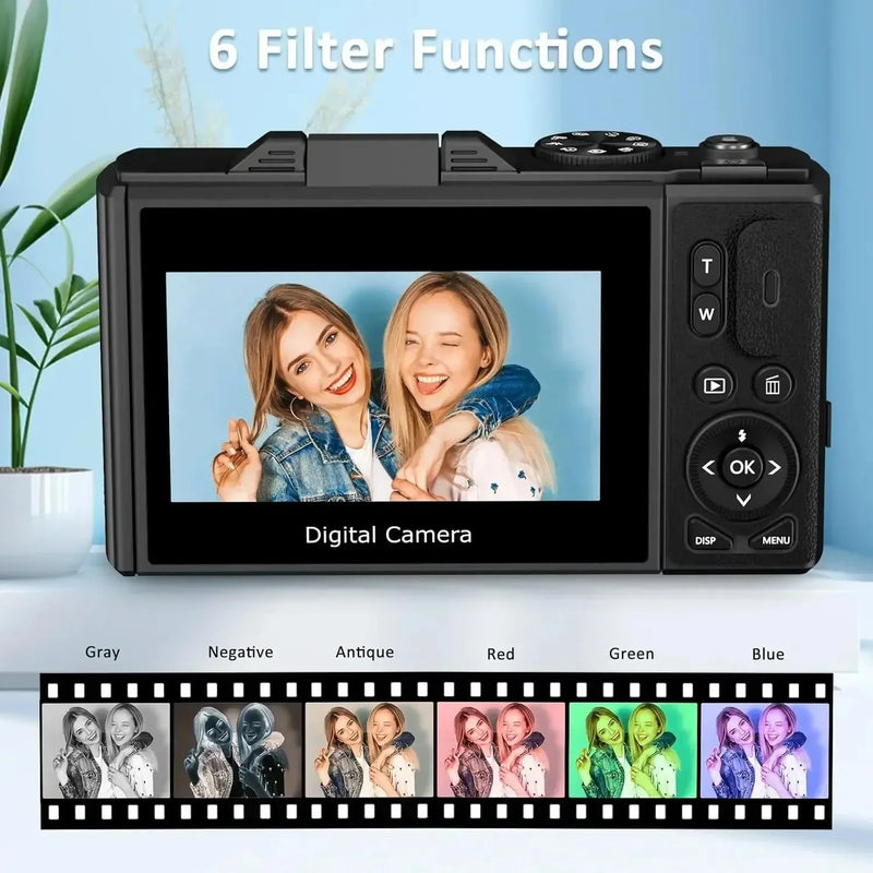 18X Digital Zoom Cameras for Photography 4K Auto Focus Anti-shake Video Cameras 64MP YouTube Vlogging Camcorder 3’’ Flip Screen