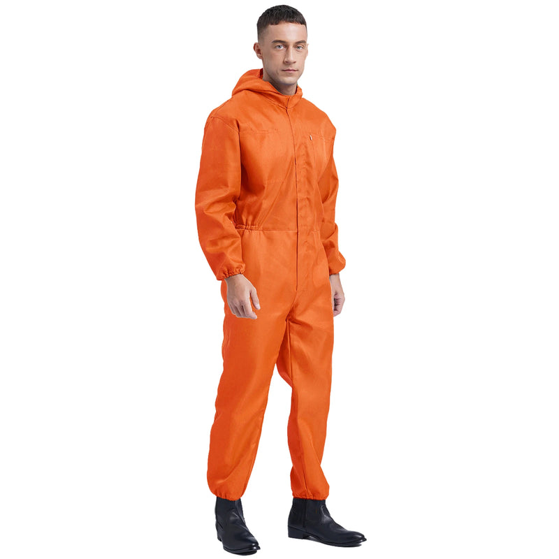 Mens Front Half Zipper Big Pockets Overalls Jumpsuit Dungarees Workshop Worker Dustproof Hooded Coverall Mechanic Uniform