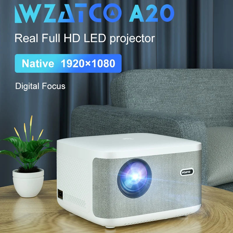 WZATCO A20 200inch Digital Focus Android 9 32G WIFI Smart 4K Full HD 1920*1080P LED Projector Beamer Home Cinema video Proyector