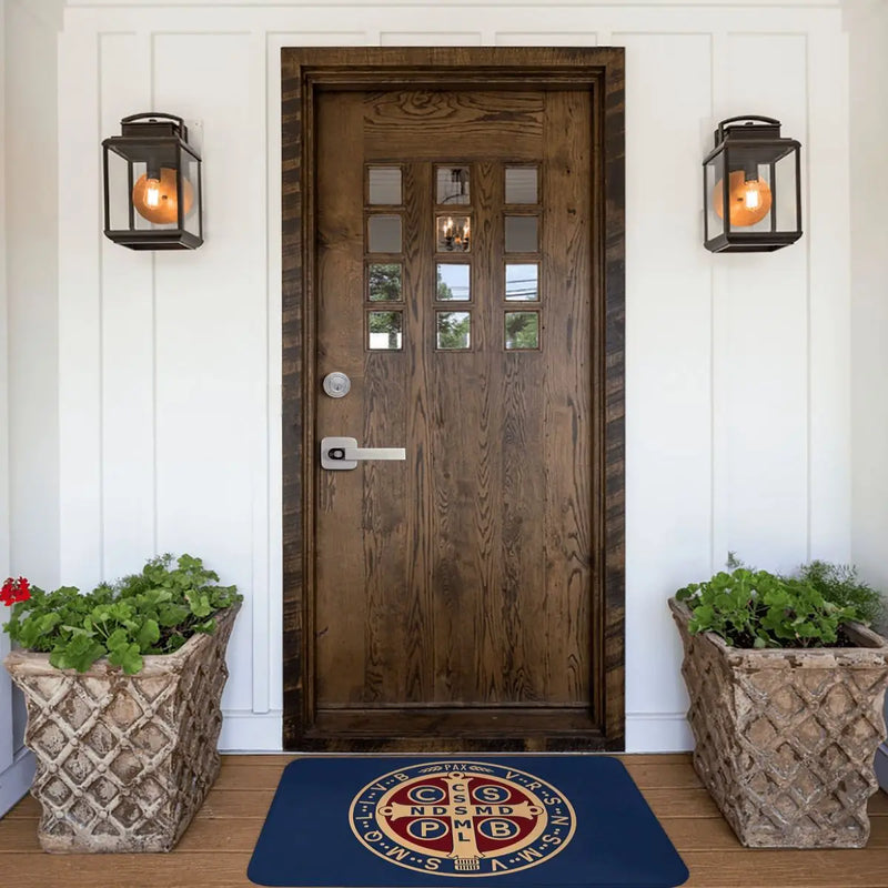 Saint Benedict Medal Anti-Slip Rug Doormat Kitchen Mat Balcony Carpet Home Decorative